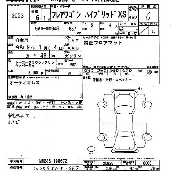 Аукционный лист MAZDA FLAIR WAGON 2024