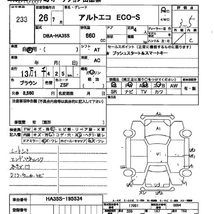 Аукционный лист SUZUKI ALTO ECO 2014