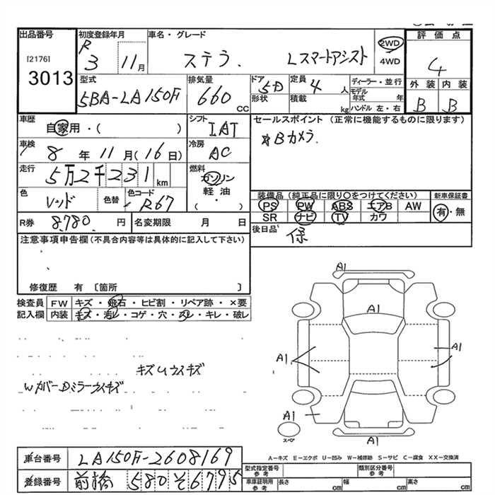 Аукционный лист SUBARU STELLA 2021