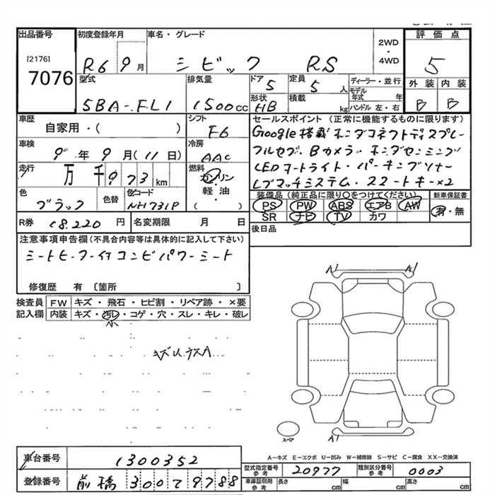 Аукционный лист HONDA CIVIC 2024