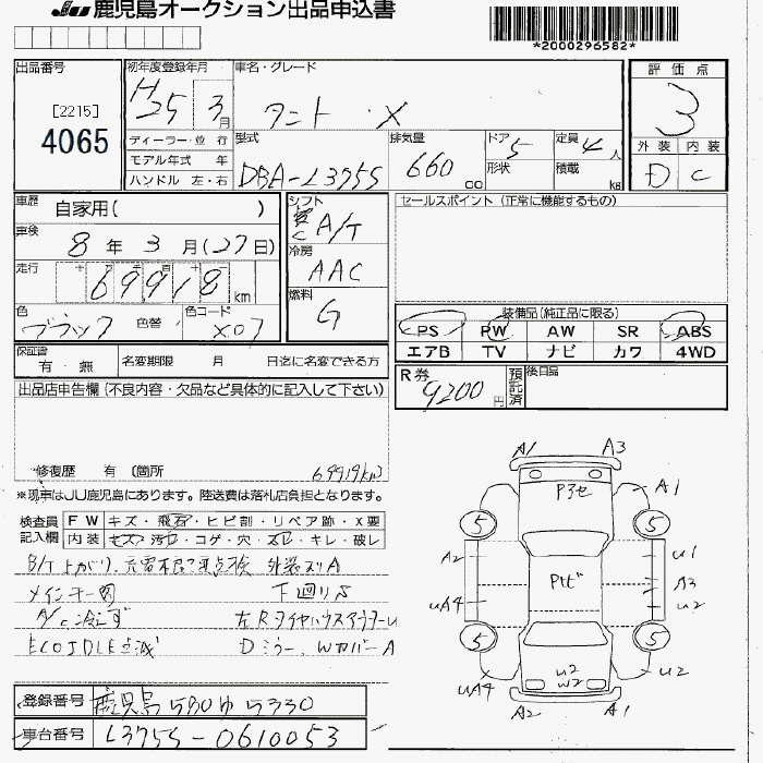 Аукционный лист DAIHATSU TANTO 2013