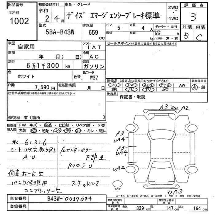 Аукционный лист NISSAN DAYZ 2020