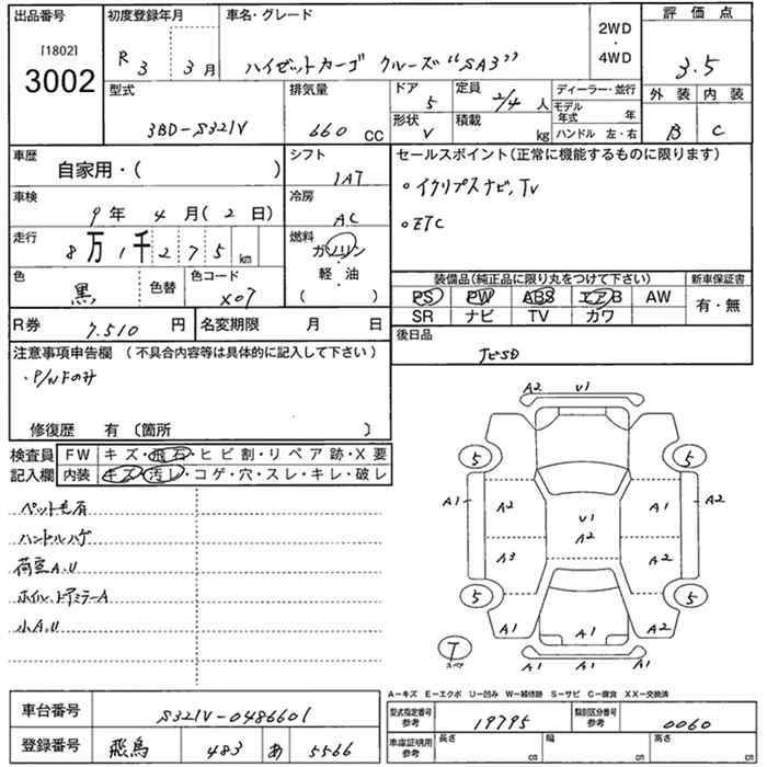 Аукционный лист DAIHATSU HIJET VAN 2021