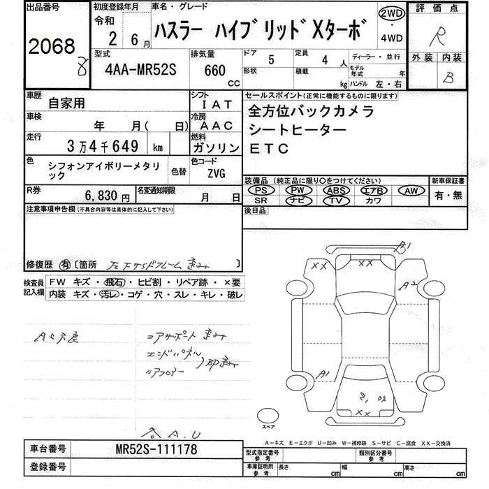 Аукционный лист SUZUKI HUSTLER 2020