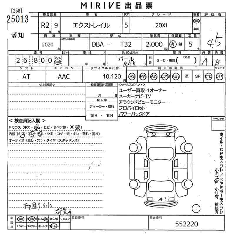 Аукционный лист NISSAN X-TRAIL 2020