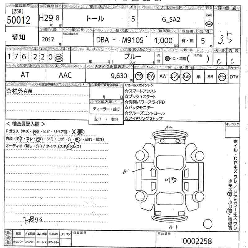 Аукционный лист DAIHATSU THOR 2017