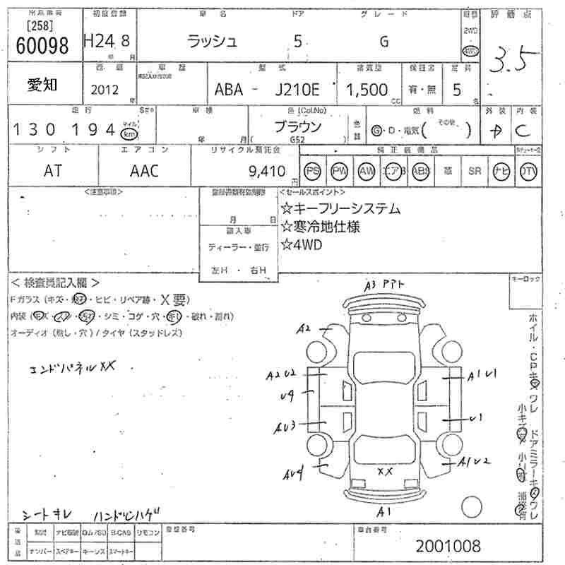 Аукционный лист TOYOTA RUSH 2012