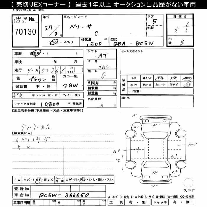 Аукционный лист MAZDA VERISA 2015