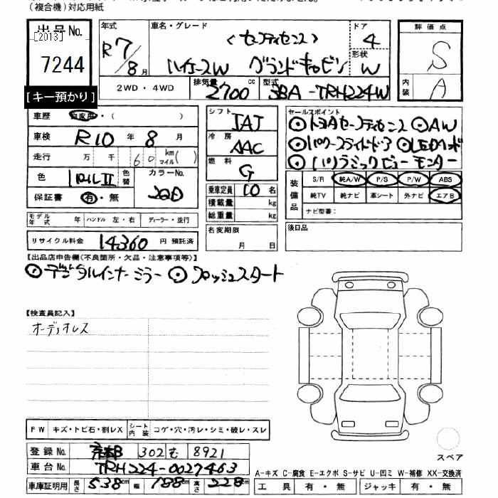 Аукционный лист TOYOTA HIACE 2025