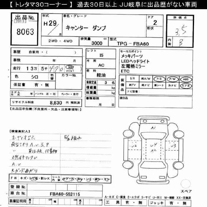 Аукционный лист MITSUBISHI CANTER 2017