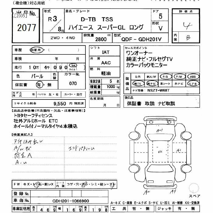 Аукционный лист TOYOTA HIACE VAN 2021