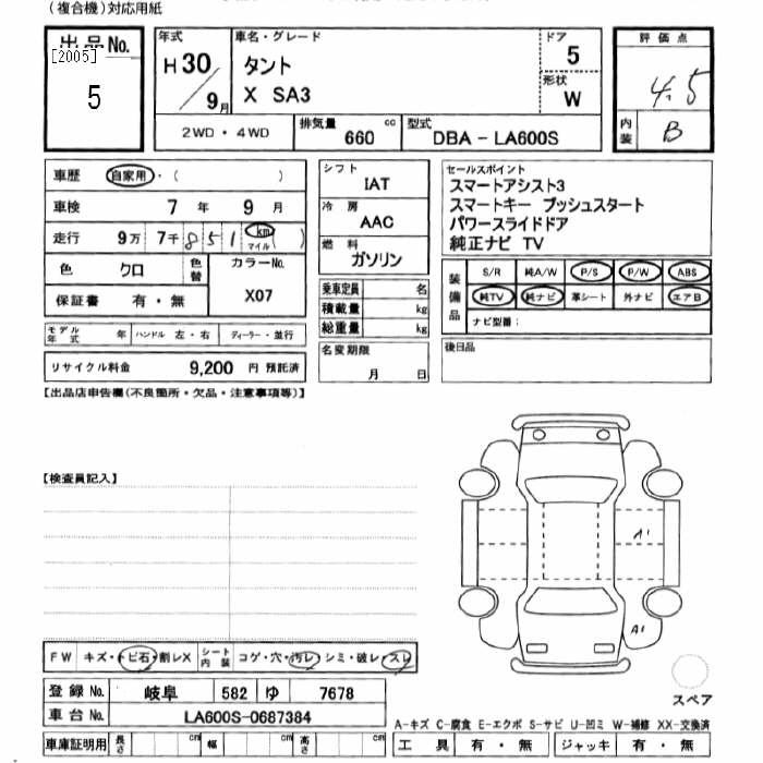 Аукционный лист DAIHATSU TANTO 2018