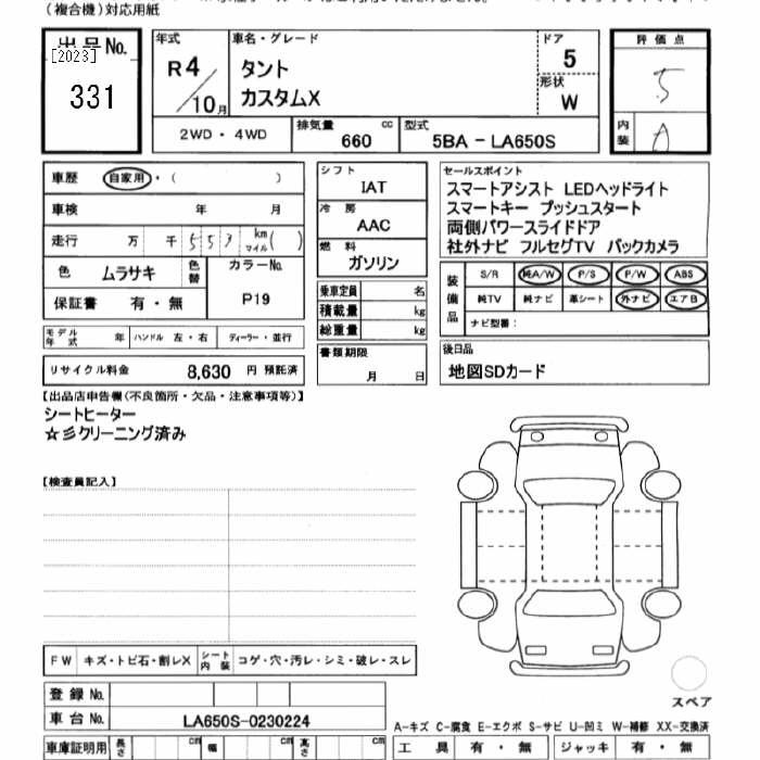 Аукционный лист DAIHATSU TANTO 2022