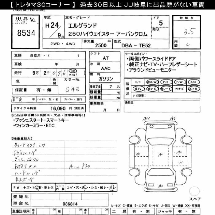 Аукционный лист NISSAN ELGRAND 2012