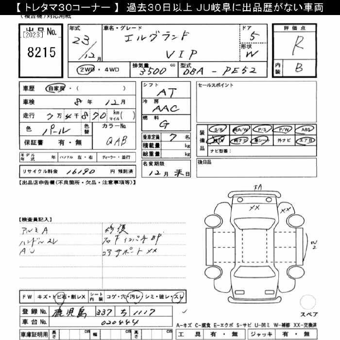 Аукционный лист NISSAN ELGRAND 2011