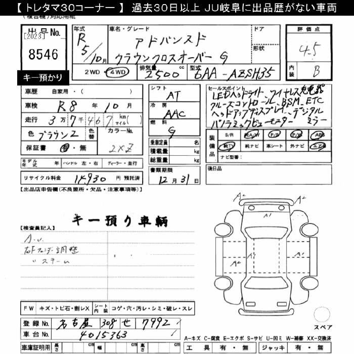 Аукционный лист TOYOTA CROWN CROSSOVER 2023