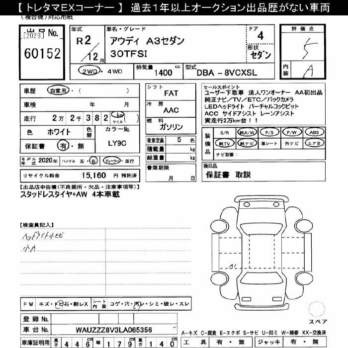 Аукционный лист AUDI A3 2020