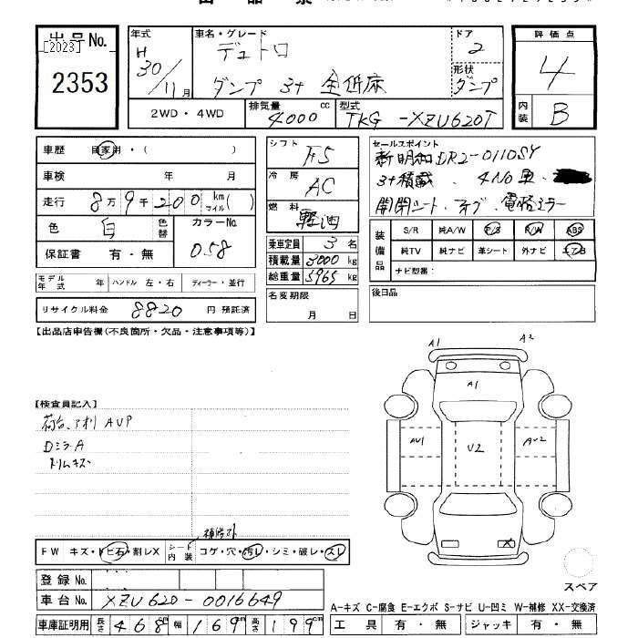 Аукционный лист HINO DUTRO 2018