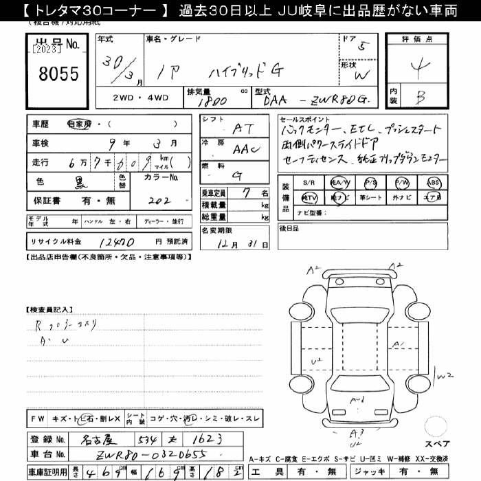 Аукционный лист TOYOTA NOAH 2018