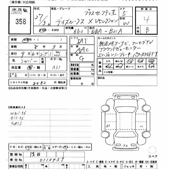 Аукционный лист NISSAN DAYZ ROOX 2015