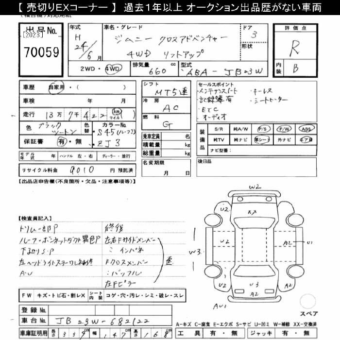 Аукционный лист SUZUKI JIMNY 2012