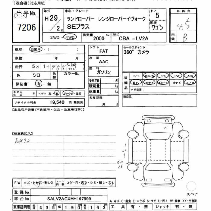 Аукционный лист ROVER RANGE ROVER 2017