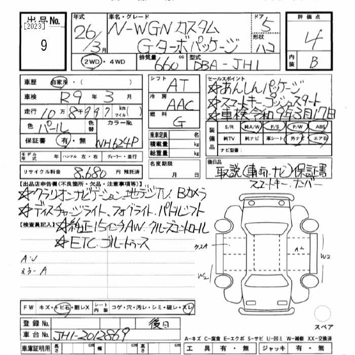 Аукционный лист HONDA N WGN 2014