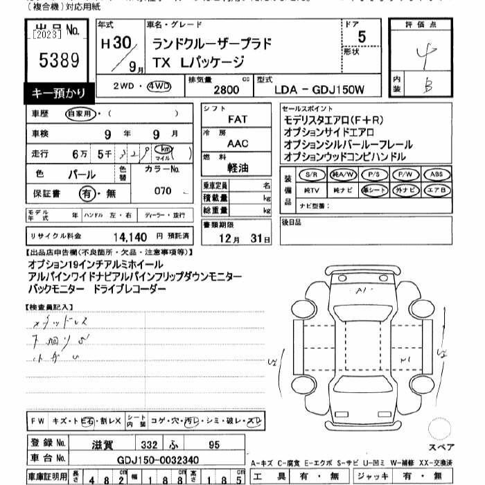 Аукционный лист TOYOTA LAND CRUISER PRADO 2018