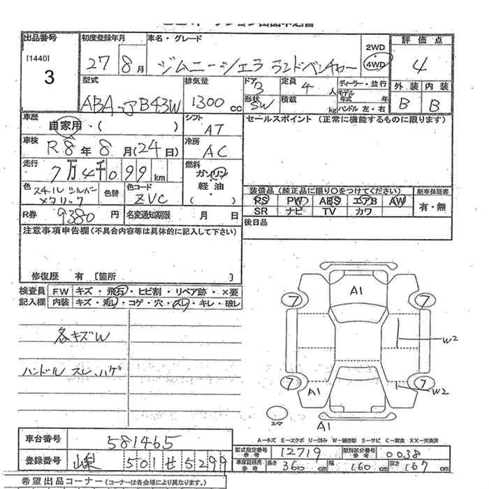 Аукционный лист SUZUKI JIMNY SIERRA 2015