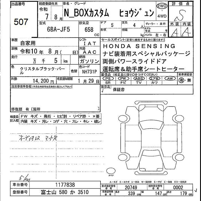 Аукционный лист HONDA N BOX 2025