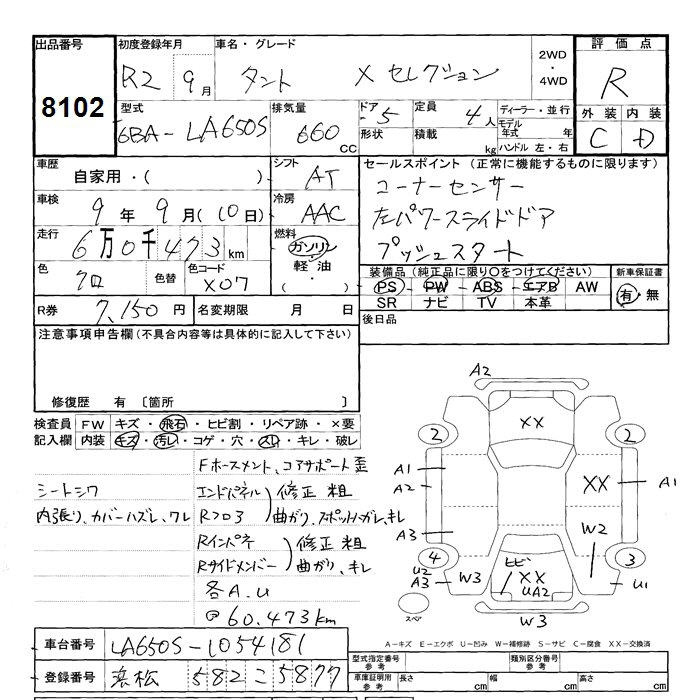 Аукционный лист DAIHATSU TANTO 2020