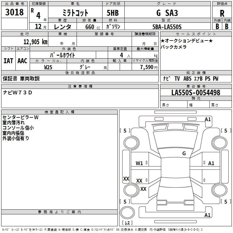 Аукционный лист DAIHATSU MIRA TOCOT 2022