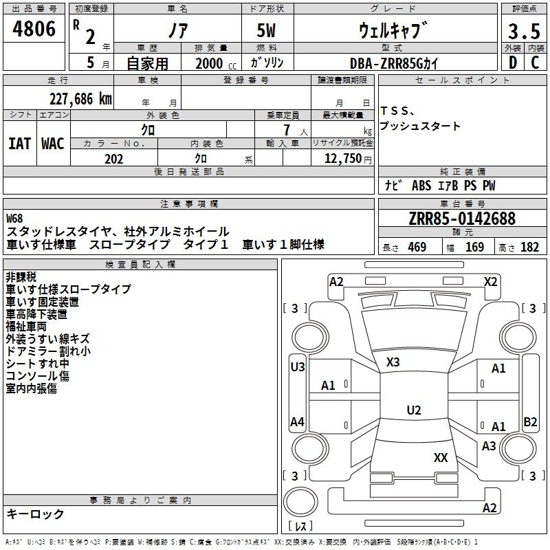 Аукционный лист TOYOTA NOAH 2020