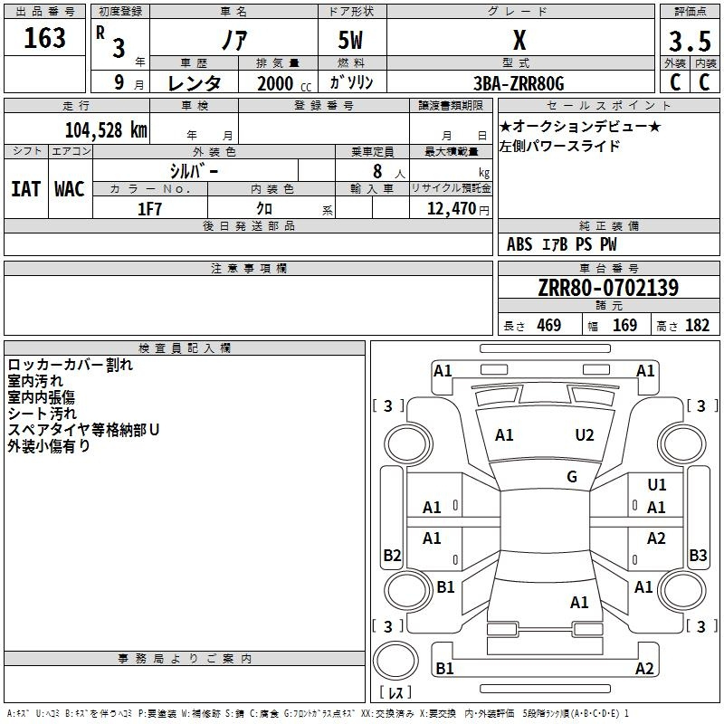 Аукционный лист TOYOTA NOAH 2021