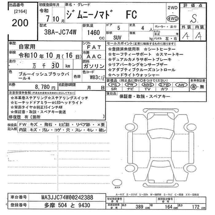 Аукционный лист SUZUKI JIMNY NOMADE 2025
