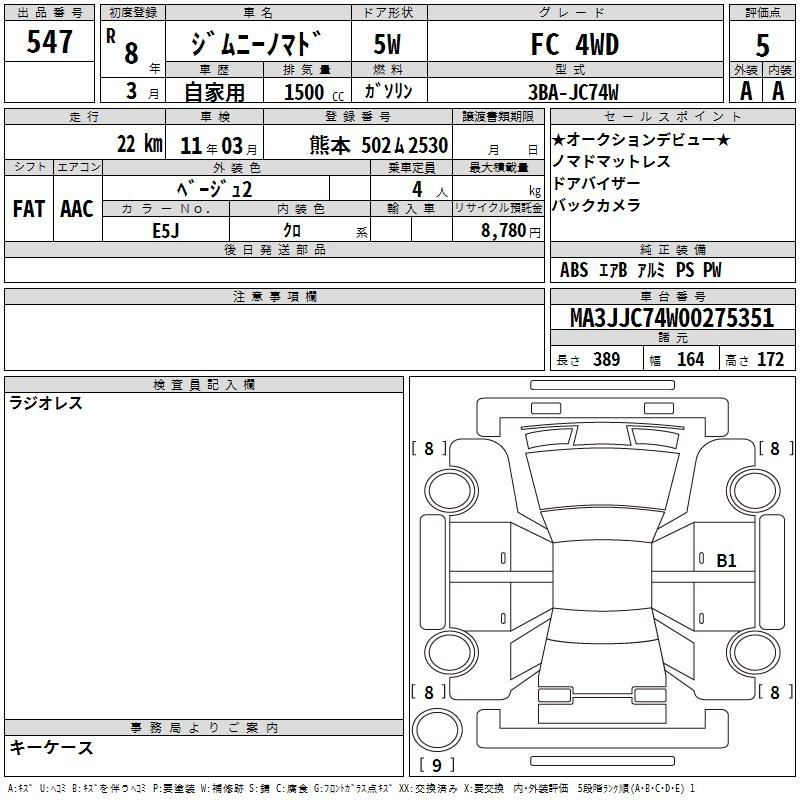 Аукционный лист SUZUKI JIMNY NOMADE 2026