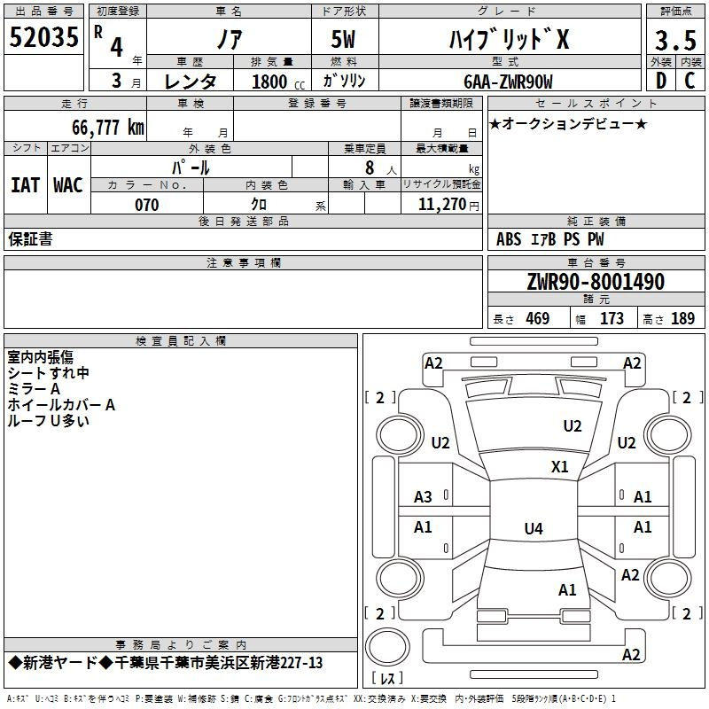 Аукционный лист TOYOTA NOAH 2022