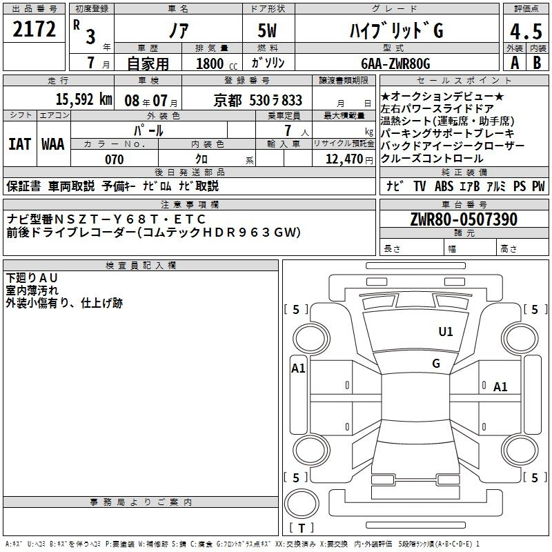 Аукционный лист TOYOTA NOAH 2021