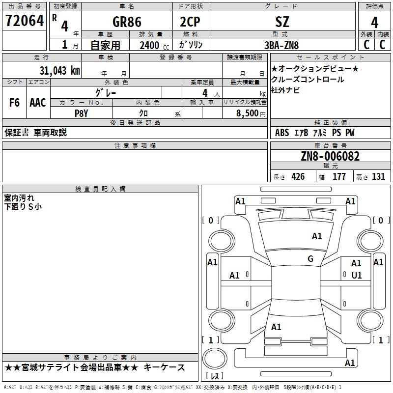 Аукционный лист TOYOTA 86 2022
