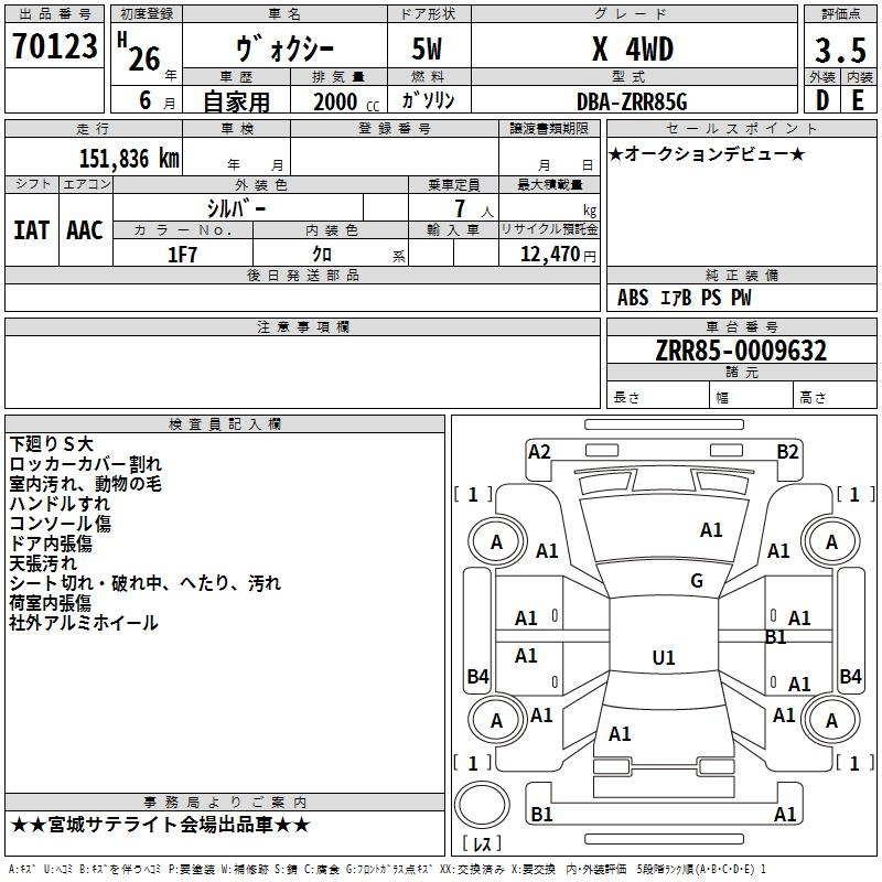 Аукционный лист TOYOTA VOXY 2014