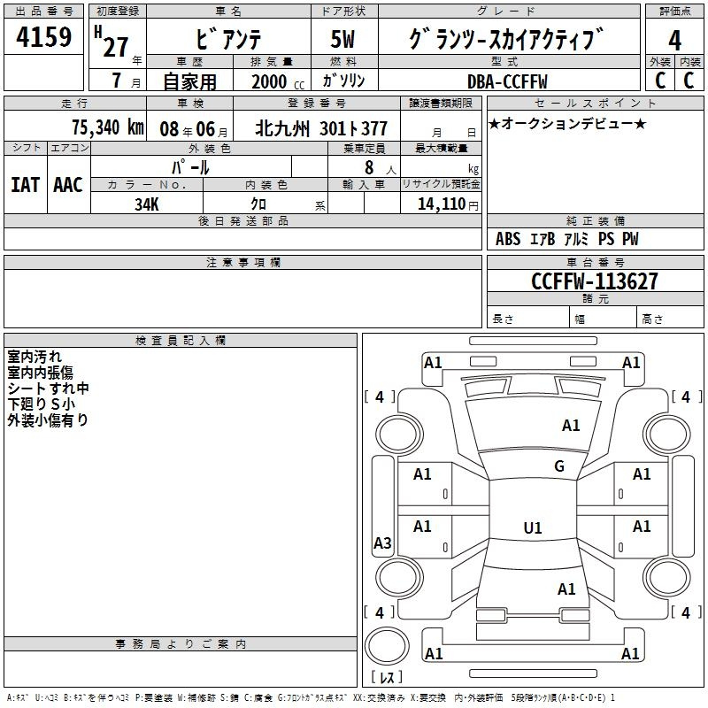 Аукционный лист MAZDA BIANTE 2015
