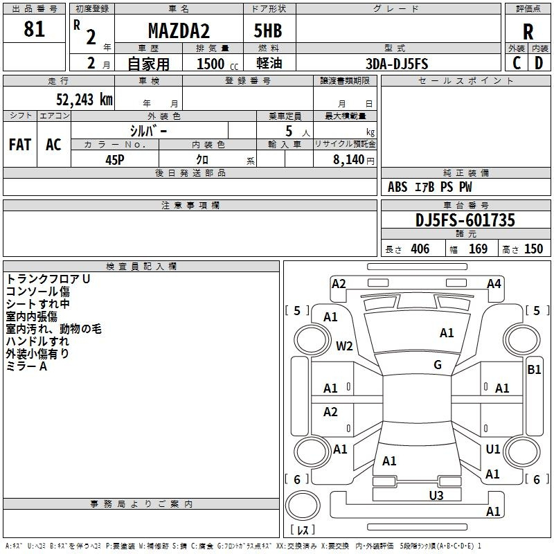 Аукционный лист MAZDA MAZDA2 2020