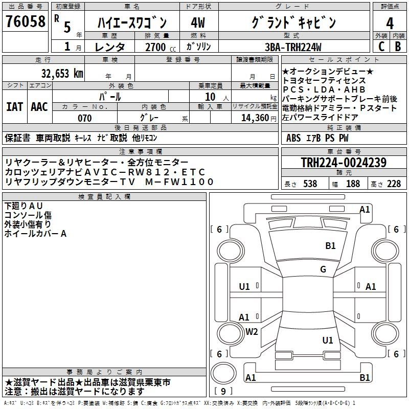 Аукционный лист TOYOTA HIACE 2023