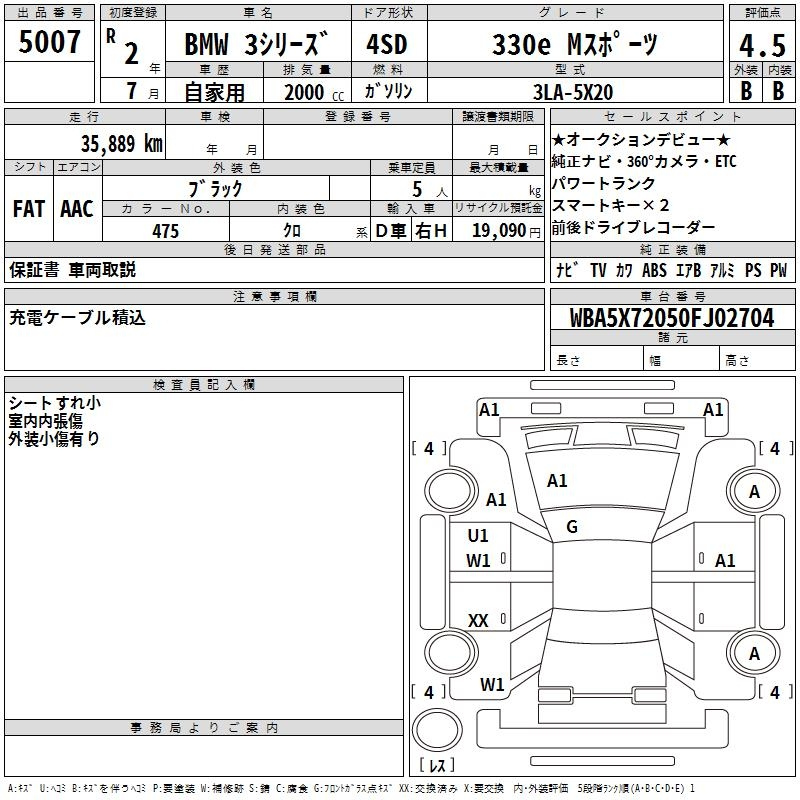 Аукционный лист BMW 3 SERIES 2020