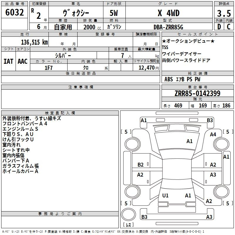 Аукционный лист TOYOTA VOXY 2020