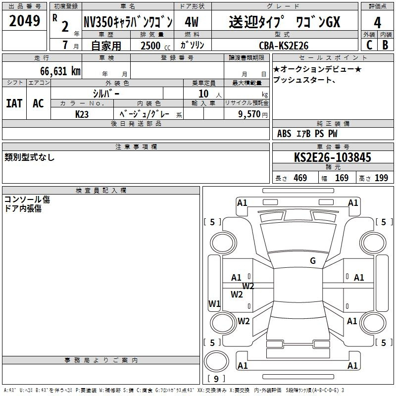 Аукционный лист NISSAN CARAVAN 2020