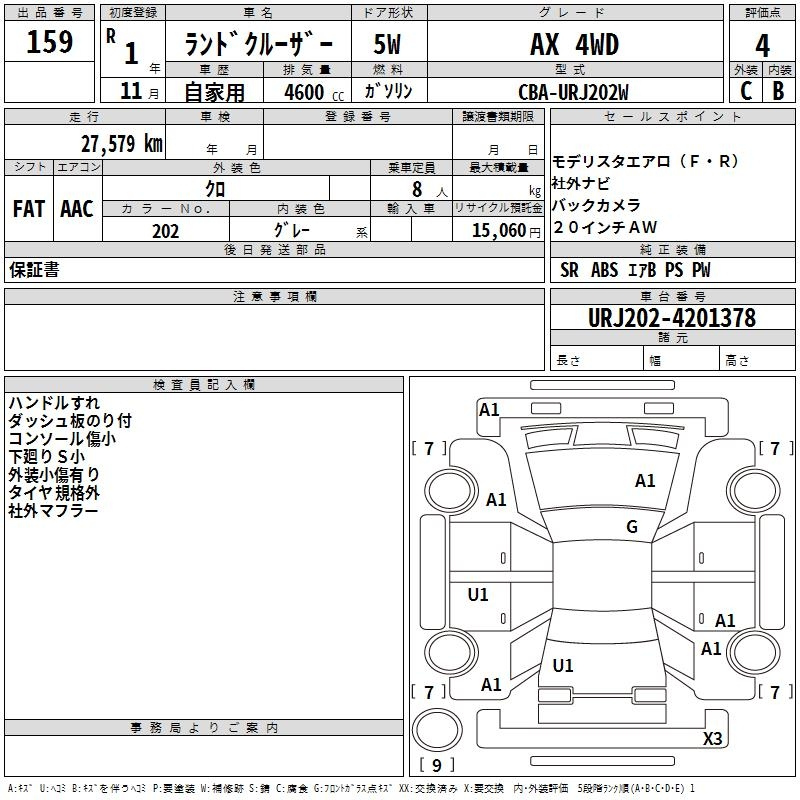 Аукционный лист TOYOTA LAND CRUISER 2019