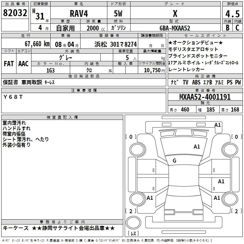 Аукционный лист TOYOTA RAV4 2019