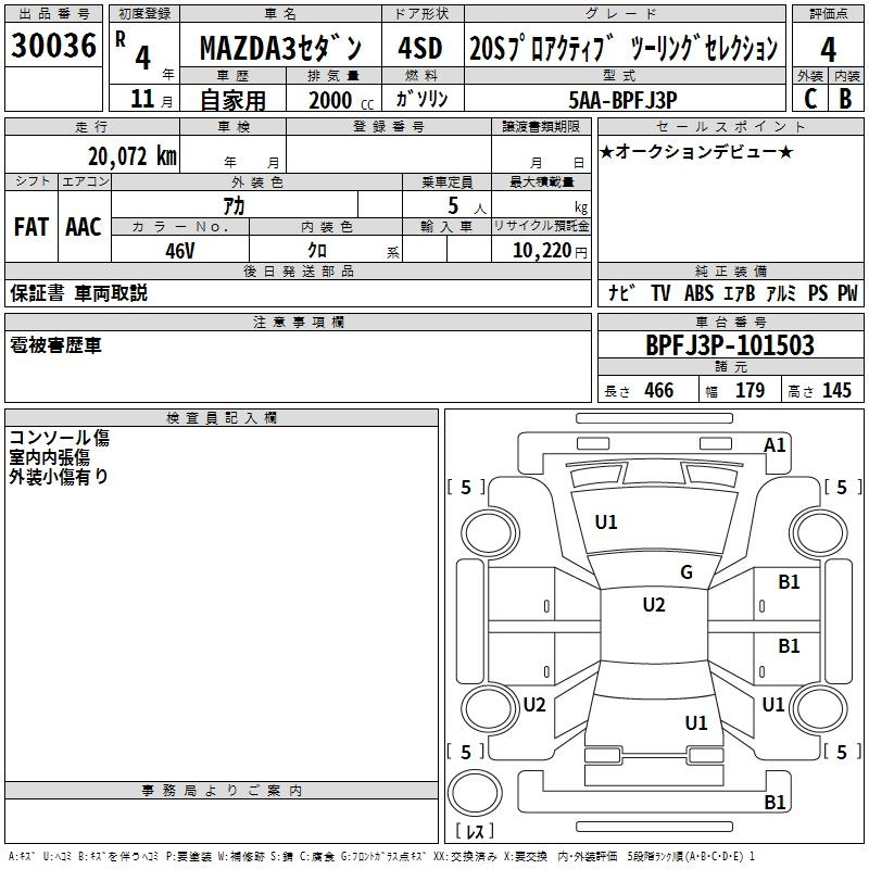 Аукционный лист MAZDA MAZDA3 2022