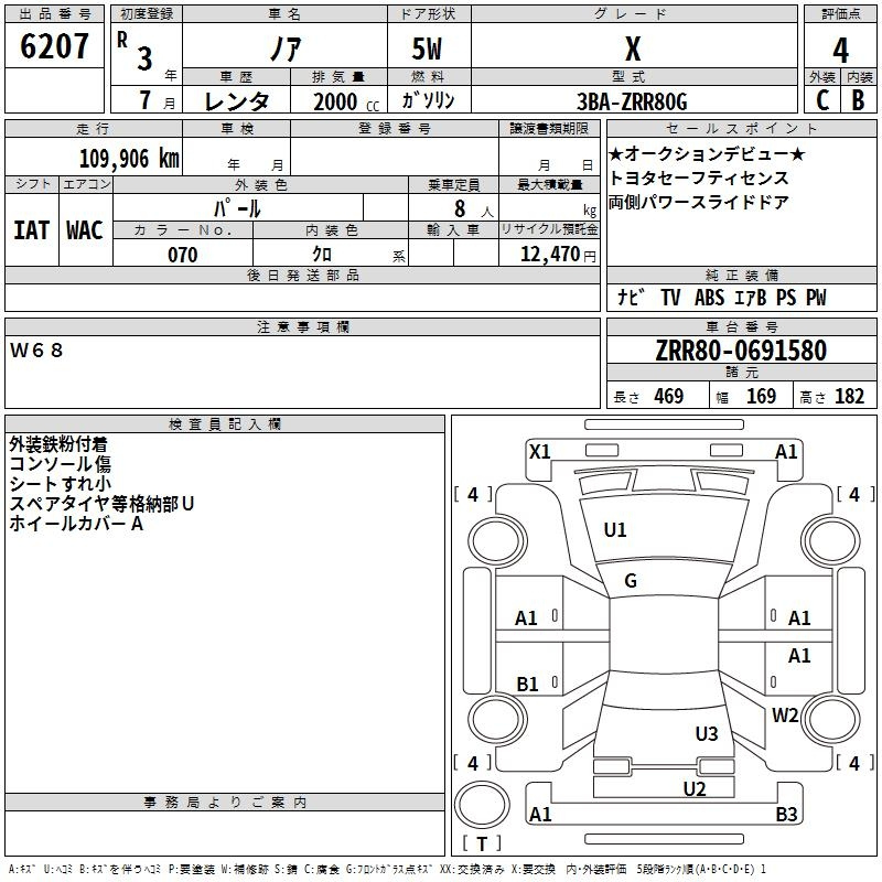 Аукционный лист TOYOTA NOAH 2021